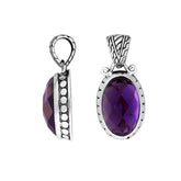 Sterling Silver Oval Pendant With Polished Amethyst Quartz And Antique Bali Detailing